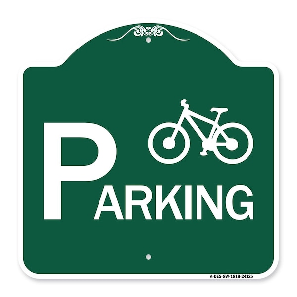 Bicycle Parking With Graphic, Green & White Aluminum Architectural Sign, 18" x 18", GW-1818-24325